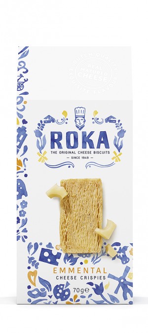 foto ROKA Crispies au fromage Emmental Delft Blue 70g